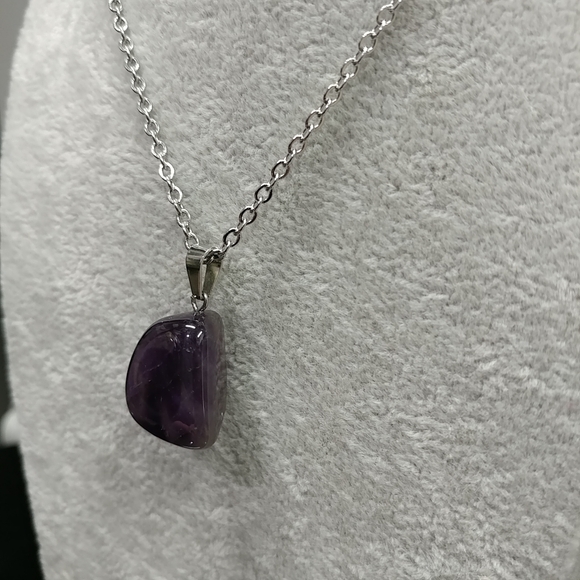 Amethyst Necklace Natural Gemstone Crystal Pendant Stainless-Steel Chain Purple - Picture 14 of 17